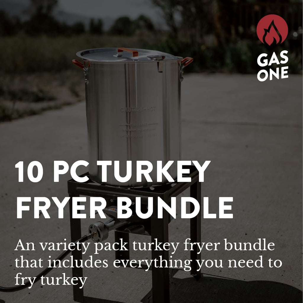 GasOne 30QT Turkey Fryer and 10QT Fish Fryer Set, Seafood Boil Steamer, Crawfish Boiler, Outdoor Cooker for Crab, Shrimp, Lobster, Complete Black Fryer Kit for Holiday and Seasonal Cooking