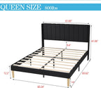 alazyhome Upholstered Platform Queen Size Bed Frame with Headboard Wooden Slats Support No Noise Easy Assembly Black Linen