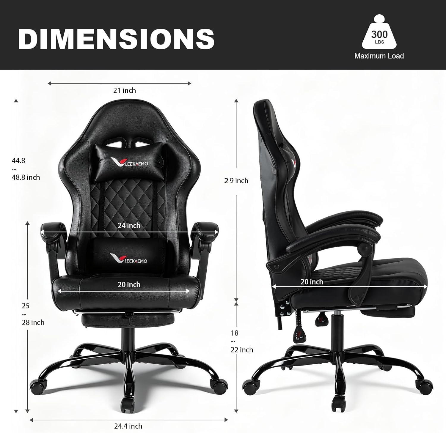 Gaming Chair for Adults, Computer Chair with Footrest and Pocket Spring Cushion,Comfortable Ergonomic Video Game Chair with Lumbar Support and Headrest for Office Home (Black)