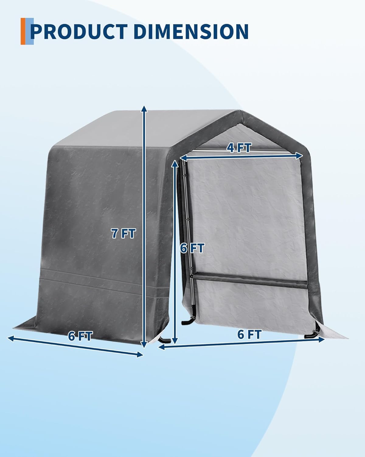  6X6 FT Heavy-Duty Portable Outdoor Storage Shed with Roll-Up Zipper Door & Vent, 240g Waterproof Carport Storage Shelter, UV-Resistant Canopy for Motorcycle, Firewood, Tools -Gray ﻿