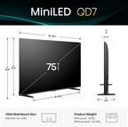Hisense 75" QD7 Mini-LED 4K Smart Fire TV - QLED  144Hz  HDR10+  Dolby Vision/Atmos  Game Mode Pro  Alexa Built-in (75QD7QF)