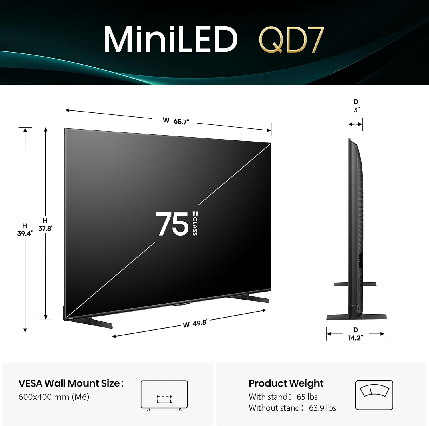 Hisense 75" QD7 Mini-LED 4K Smart Fire TV - QLED  144Hz  HDR10+  Dolby Vision/Atmos  Game Mode Pro  Alexa Built-in (75QD7QF)