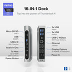 Plugable 16-in-1 Thunderbolt 4 Dock – Dual 4K Monitors for M4/M5 MacBook Air/Pro  100W Charging  2X HDMI  2X DisplayPort  2.5G Ethernet  7X USB  MicroSD/SD Card Reader  Windows & USB4 Compatible