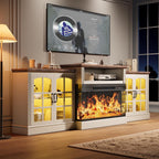 97" Fireplace TV Stand with 36" Electric Fireplace, Farmhouse Entertainment Center for TVs up to 100", Media Console Table with Large Storage Cabinets, for Living Room, White