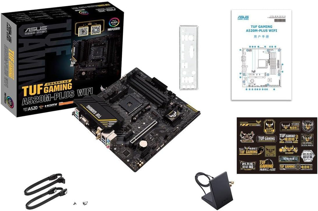 ASUS TUF Gaming A520M-PLUS (WiFi) AMD AM4 (3rd Gen Ryzen™) microATX Gaming Motherboard (M.2 Support, 802.11ac Wi-Fi, DisplayPort, HDMI, D-Sub, USB 3.2 Gen 1 Type-A and Aura Addressable Gen 2 headers)