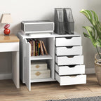 5-Drawer Wood Drawer Cabinet, Office Storage Cabinet with Adjustable Shelf & Wheels, Printer Stand for Home Office, White, 15.7" D x 30.7" W x 25.4" H