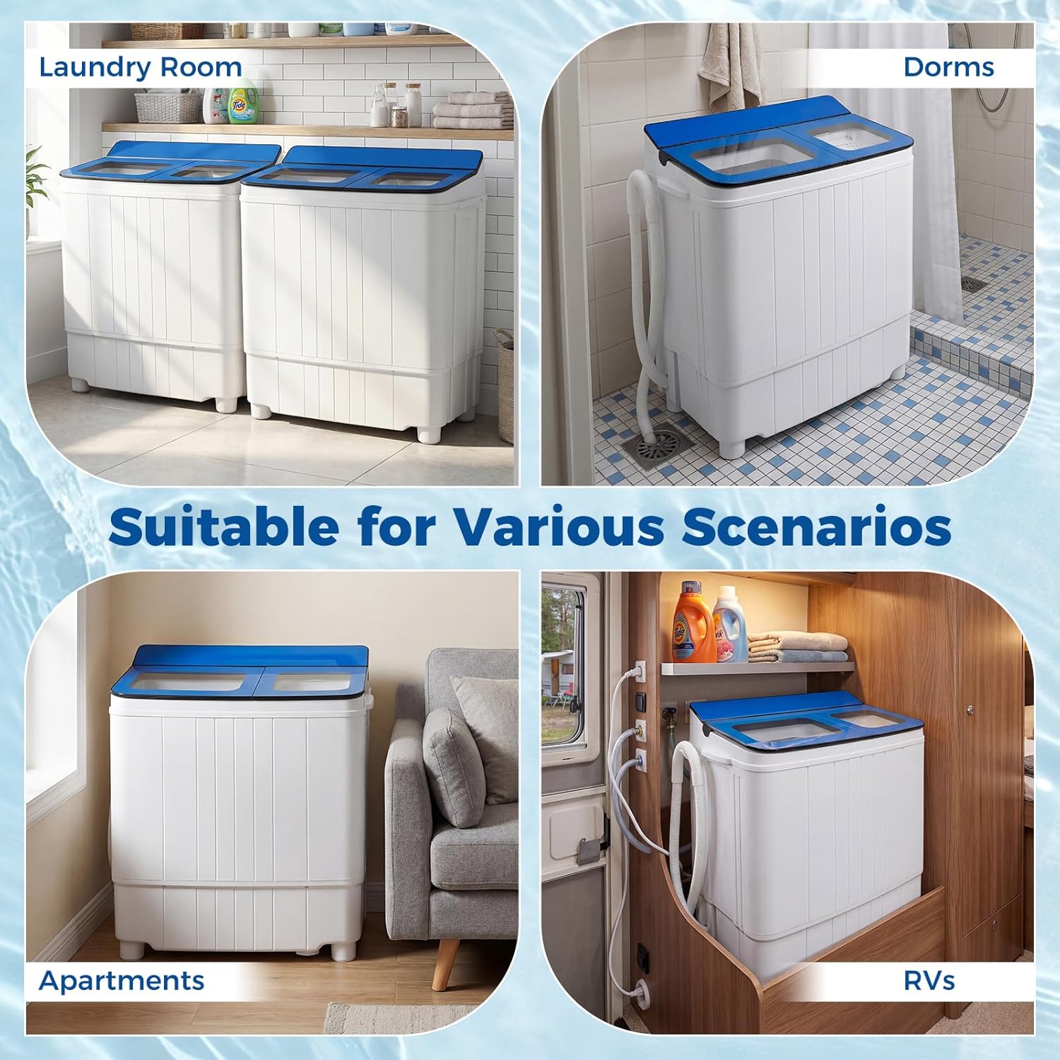 Giantex Portable Washing Machine, 18LBS Twin Tub Mini Compact Laundry Washer Spinner Combo with Drain Pump, 11Lbs Washer and 7Lbs Spinner for Apartments, RVs, Dorms, Blue+White
