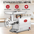 Commercial Electric Meat Grinder #22, 1.2HP Heavy Duty Stainless Steel Meat Mincer with 2 Blades, 2 Plates & 3 Stuffing Tubes,Sausage Stuffer Machine for Home Kitchen & Restaurant Use