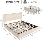 VECELO King Size Upholstered Platform Bed Frame with 4 Storage Drawers, Adjustable Velvet Rivet Decor Headboard, Wooden Slats Support, No Box Spring Needed, Easy Assembly