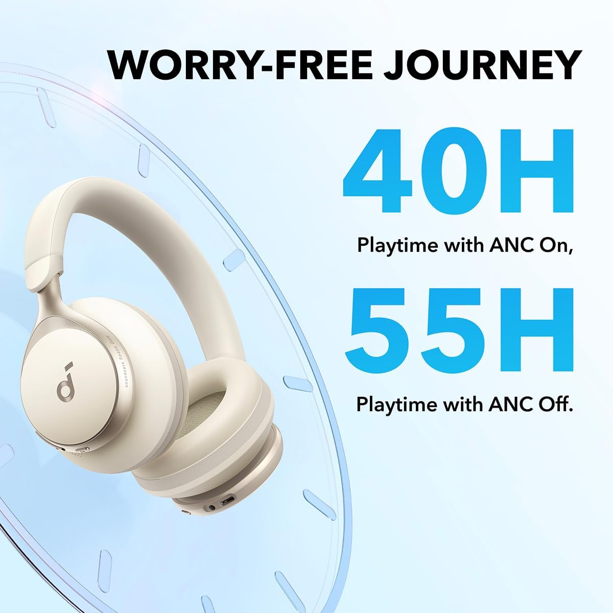 Soundcore by Anker, Space One, Active Noise Cancelling Headphones, 2X Stronger Voice Reduction, 40H ANC Playtime, App Control, LDAC Hi-Res Audio, Comfortable Fit, Clear Calls, Bluetooth 5.3 (White)