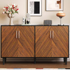 4 EVER WINNER 58" Buffet Cabinet with Storage, Coffee Bar Cabinet with 4 Large Doors, Storage Cabinet with Adjustable Shelves for Living Room, Kitchen, Black