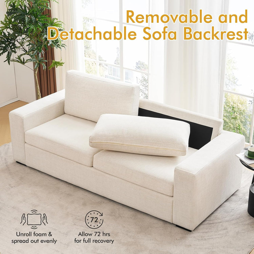 ELUCHANG 85" Modern Sofa Couches for Living Room, 3 Seater Sofa, Natural Linen Deep Seat Sofa with Upholstered Cushion&Detachable Cover, Comfy Sofa Couch for Small Space, Apartment, Beige