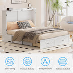 Mjkone Murphy Bed, Cabinet Beds Queen Size with Mattress Included, Built-in Charging Station and Drawer, 63" W Queen Cabinet Murphy Bed, Hidden Guest Beds for Living Room, Bedroom, Apartment, White