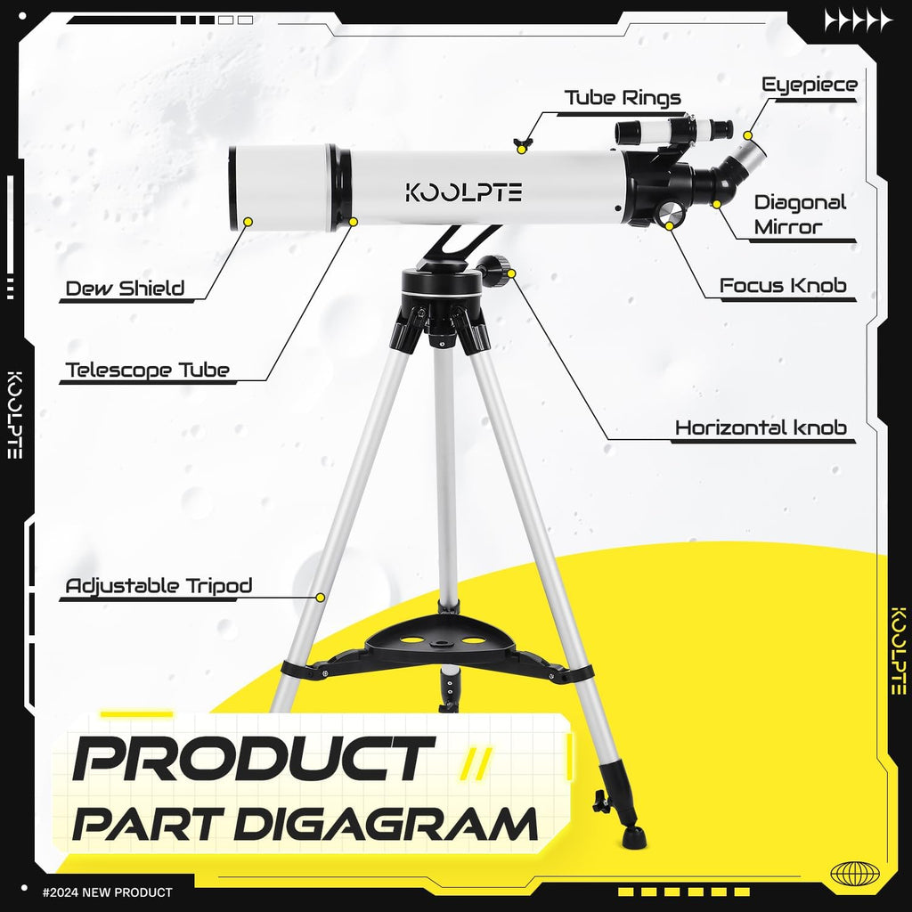 Telescope 90mm Aperture 700mm with Vertisteel AZ Mounting Slow-Motion Mount  High Power Telescopes for Adults Astronomy  Easy for Beginners  with Carry Bag Wireless Remote Control  Phone Adapter White