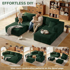 108.2" Modular Sectional Sofa with Deep Seat, Boneless U Shaped Corduroy Couch Modern Comfort, Cloud Couch Oversized for Living Room No Assembly (Green)