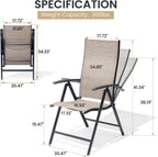 Crestlive Products Folding Patio Chairs Set of 2, 7-Level Adjustable Recliner High Back Foldable Outdoor Chairs Lawn Chairs for Pool, Backyard, Brown