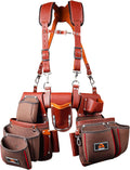 ABRIX Heavy Duty Nylon & Leather Tool Belt for Men Framing Rig Carpenter Tool Belt with Suspender Padded construction belt pauchas construccion (Extra Large, Tool Belt) (Dark Brown, with Suspender)