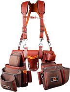 ABRIX Heavy Duty Nylon & Leather Tool Belt for Men Framing Rig Carpenter Tool Belt with Suspender Padded construction belt pauchas construccion (Extra Large, Tool Belt) (Dark Brown, with Suspender)