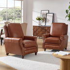 HULALA HOME Genuine Leather Recliner Chair, Classic Push Back Recliner Armchair with Thick Seat and Backrest (Saddle)