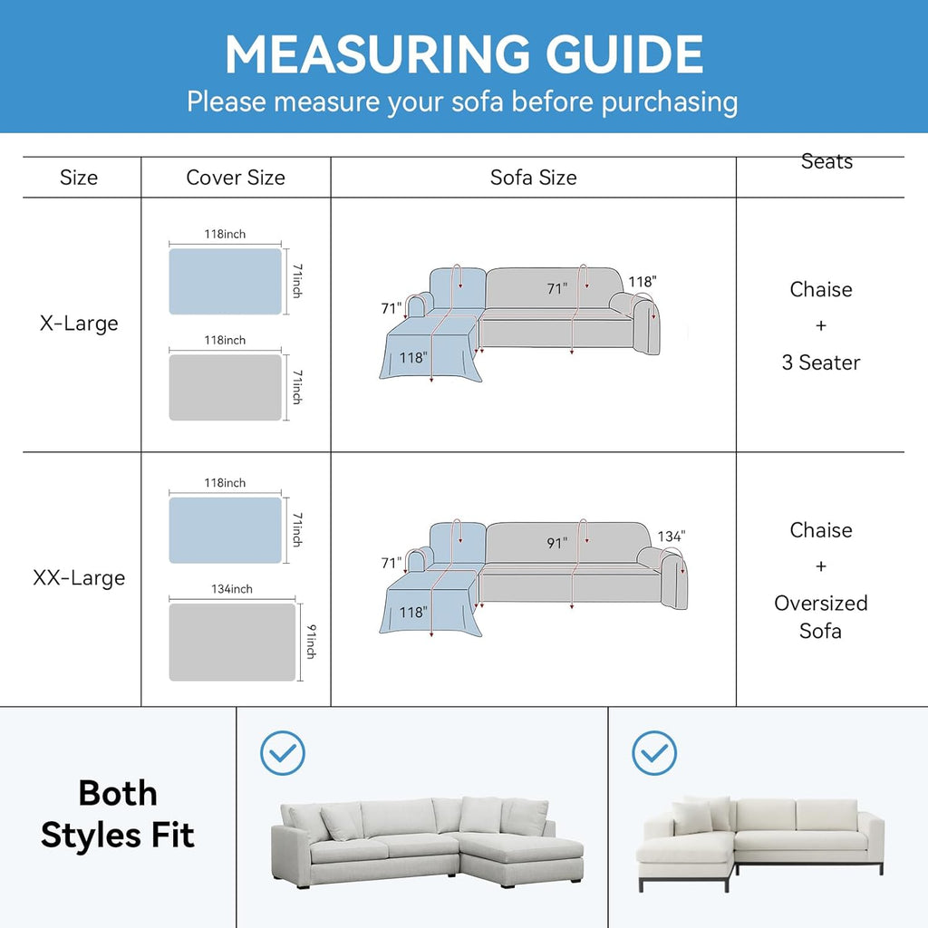 Deep Dream Sectional Couch Covers, 2 Pieces 100% Waterproof L Shaped Sofa Cover, Non Slip Couch Cover for Dogs Cats Washable, Pet Friendly Sofa Slipcovers Furniture Protector (XX-Large, Light Grey)