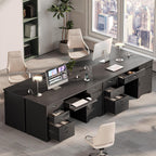 Bestier 59” Office Desk with Lockable Drawers, Modern Computer Desk with File Drawer, Charging Station & Drop-Front Keyboard Drawer, Executive Desk with Storage Cabinet for Home Office & Studio, Black