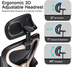 Ergonomic Office Chair, Mesh Desk Chair with Headrest, Lumbar Support, Thick Seat Cushion, Flip-up Arms, High Back Computer Task Chairs for Home Office, Black/Gold