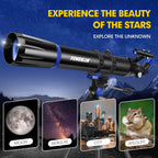 Telescope  90mm Aperture 800mm-Telescope for Adults & Kids  Professional Refractor Telescopes for Adults High Powered  Beginner-Friendly  Phone Adapter & Stable Stainless Tripod  Portable Carry Bag