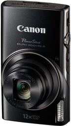 Canon PowerShot ELPH 360 HS A Digital Camera (Black) | 20.2MP CMOS Sensor  12x Optical Zoom & Built-in Wi-Fi | Compact Point-and-Shoot for Travel  Family & Everyday Photography (7280C001) + 64GB Card