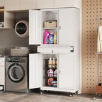 DEVAISE Metal Garage Storage Cabinet with Locking Doors and Adjustable Shelves, Rolling Tool Cabinet with Drawer for Garage,Warehouse,Home,Office (White)