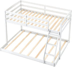Giantex Twin Over Full Bunk Bed, Solid Wood Kids Bunk Bed with Full-Length Guardrails & Ladder, Low Bunk Beds with Slats Support for Kids, Teens, No Box Spring Needed, White