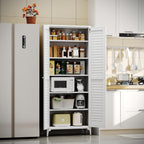 Metal Kitchen Pantry Cabinet with 2 Doors,Metal Pantry Cabinet with 5 Adjustable Shelves for Kitchen,Home,74.2" H × 31.5" W × 15.75" D,Required Assembly, White