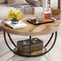 Tribesigns 31.7" Round Industrial Coffee Table with 2-Tier Storage Shelves, Modern Wood & Black Metal Accent Center Table for Living Room, Home Office – Easy Assembly