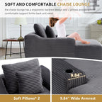 67" Oversized Chaise Lounge Chair Indoor, Soft Boneless Cloud Couch Chair with Wide Armrest Pillows and Cup Holders, Comfy Corduroy Sofa Bed Sleeper Couch for Living Room No Assembly Require,Dark Grey