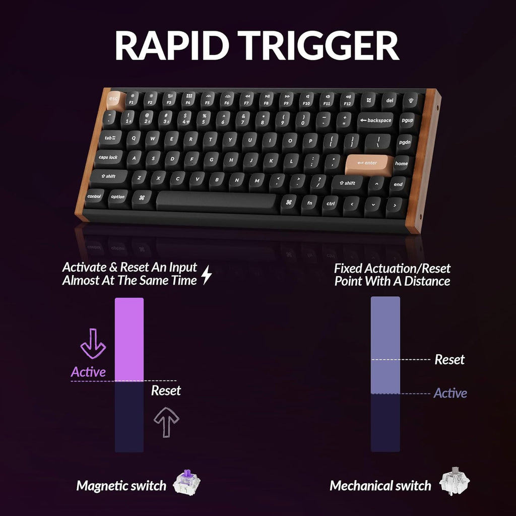 Keychron K2 HE Rapid Trigger Wireless Custom Keyboard with Hall Effect Gateron Double-Rail Magnetic Switch, QMK 2.4 GHz Bluetooth 5.2 RGB Compatible with Mac Windows Linux (Aluminum + Wood)