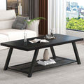 FOLUBAN Black Coffee Table with Storage, Modern Rustic Wood and Metal Coffee Tables for Living Room, 2-Tier Industrial Rectangle Cocktail Tea Table, 47 Inch