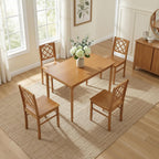 5-Piece Solid Wood Dining Table Set for 4, Farmhouse Rectangular Kitchen Table with 4 Soild Chairs, Space-Saving Design for Small Dining Room, Apartment, Breakfast Nook, Natural-Wood