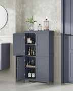 VASAGLE Floor Storage Cabinet, Freestanding Storage Unit with 4 Doors, Adjustable Shelves, 11.8 x 23.6 x 43.3 Inches, for Entryway, Bathroom, Slate Gray UBBC552G01