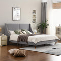 King Size Upholstered Platform Bed Frame with Wingback Headboard, Linen Fabric & Wooden Slats Support, Modern Golden PVC Material Edge for Bedroom,No Box Spring Needed, Easy to Assemble, Grey