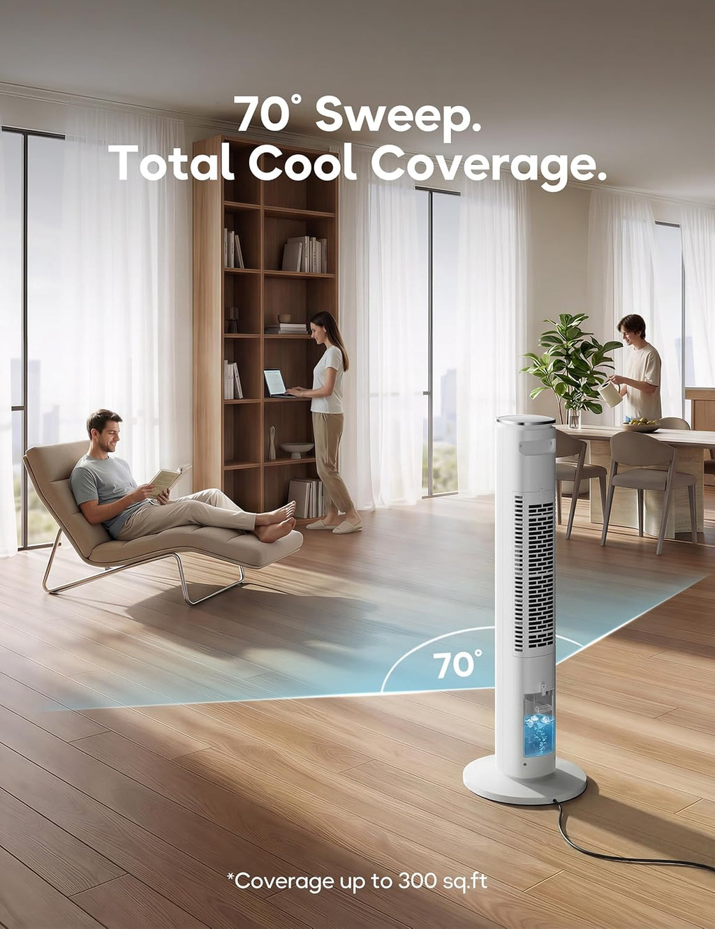 Windowless Portable Air Conditioner Ac Unit with Remote,37” Ventless Evaporative Air Cooler,Quiet Swamp Cooler for 4 Modes, Ductless Tower Fan For 12H Timer, Ice Packs for home White