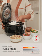 CUCKOO High Pressure Rice Cooker 6-Cup Uncooked / 12-Cup Cooked with Nonstick Inner Pot, Versatile Rice Maker with 12 Menu Options and Steam Plate, Fuzzy Logic Tech, Voice Guide, Black (CRP-P0609S)