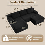 96" U-Shape Cloud Couch, Modern Modular Sectional L-Shape Sofa with Ottoman, Corduroy Upholstered Couches Deep Seat Sleeper Chaise Longue for Living Room, No Assembly Required(Black, Left Facing)