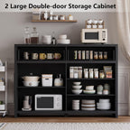 Fluted Sideboard Buffet Cabinet with Storage and Large Drawers, 55" Credenza Storage Cabinet for Living Room & Entryway, Farmhouse Buffet Table with Adjustable Shelves, Console Cabinet, Balck