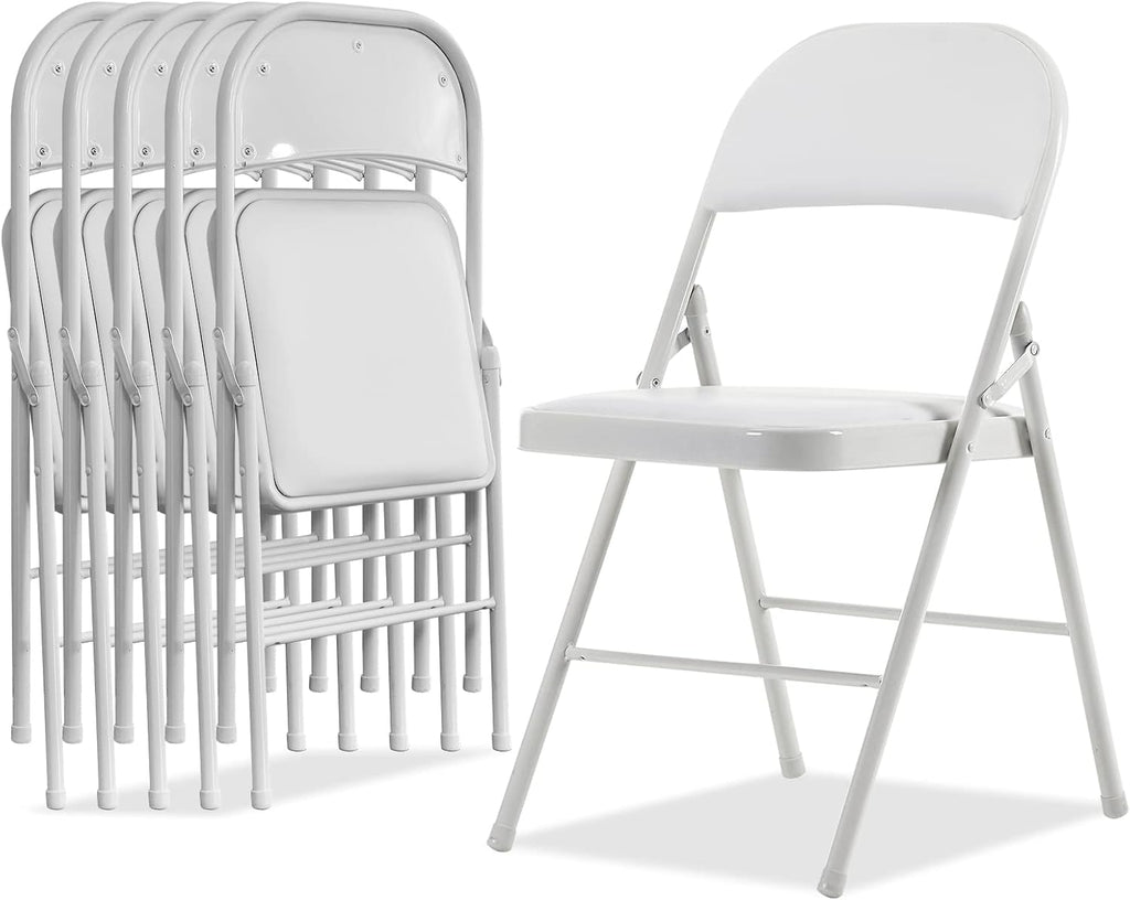 Karl home 6 Pack White Folding Chairs with Padded Seats for Outdoor & Indoor, Portable Stackable Commercial Seat with Steel Frame for Events Office Wedding Party, 330lbs Capacity