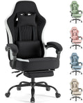 Sweetcrispy Computer Gaming Chair - Ergonomic Desk Chair with Footrest and Lumbar Support, High Back Height Adjustable Task Chair with Linkage Armrests and Headrest, 360° Swivel Wheels, Black
