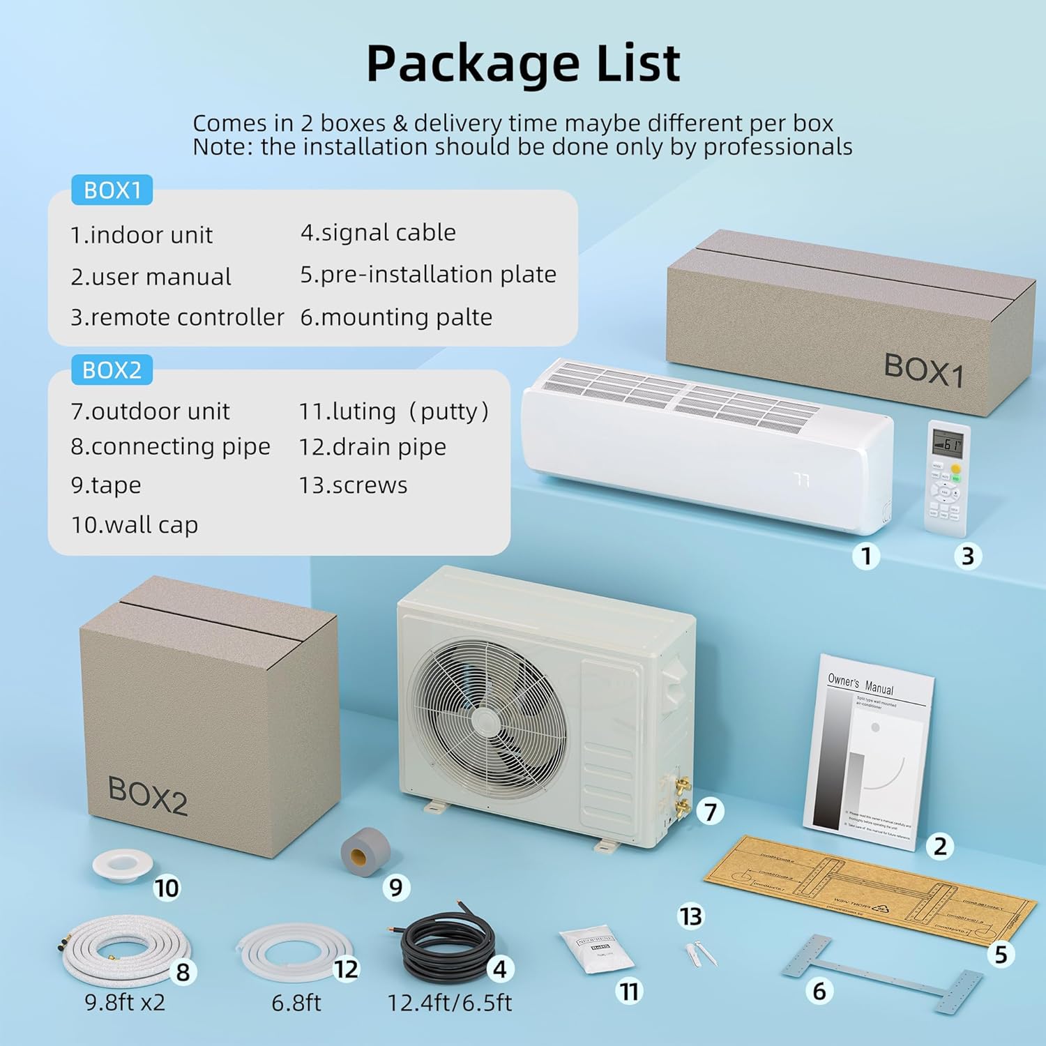 MEPTY 12000BTU Mini Split AC/Heating System, 19 SEER2 Energy Efficient Mini Split Air Conditioner with Heat Pump, Cools Up to 750sq.ft, Ductless Inverter AC Unit with Pre-Charged Condenser