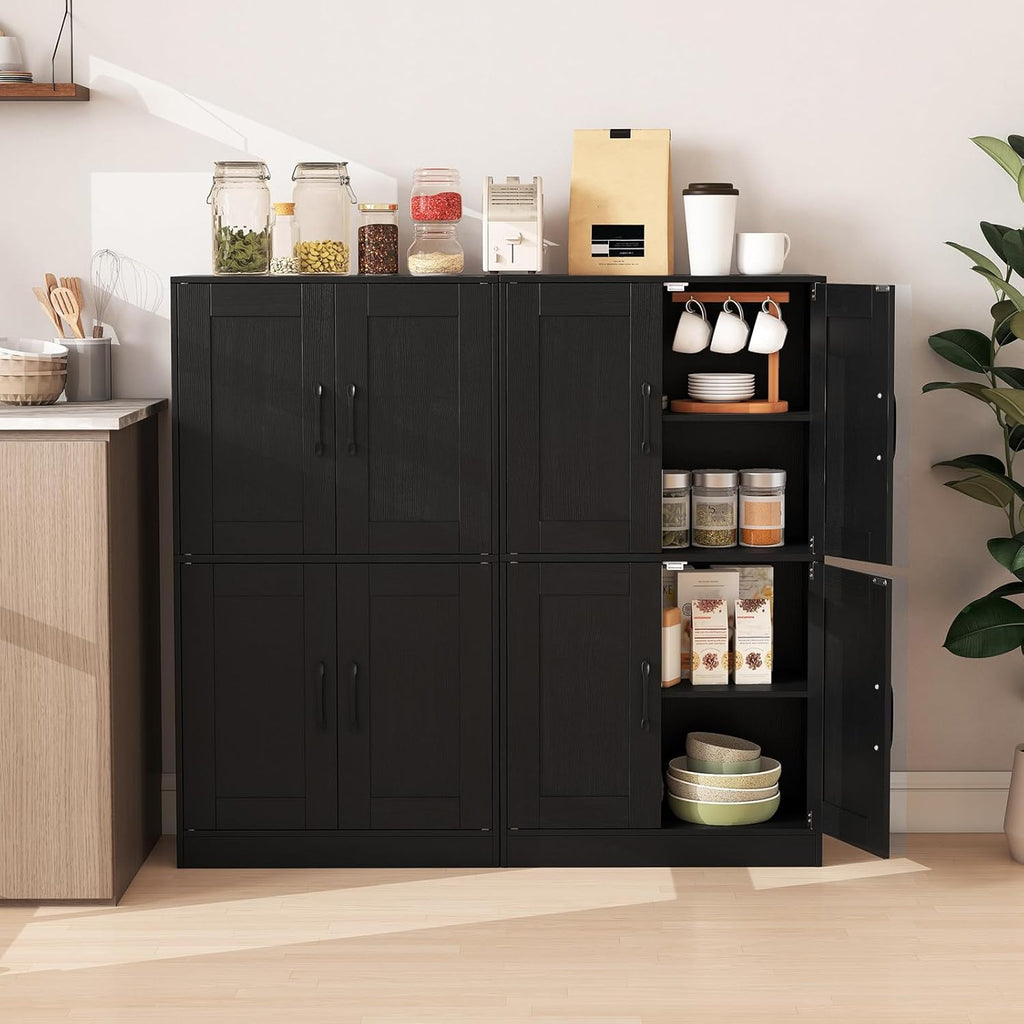 Giantex Bathroom Cabinet, 43.5” Storage Cabinet with Doors & Adjustable Shelves, Kitchen Pantry, Freestanding Storage Organizer for Living Room Dining Room (Black)