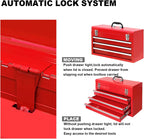BIG RED ANTBD133-XB Torin 20.5" Portable 3 Drawer Steel Tool Box with Metal Latch Closure, Red