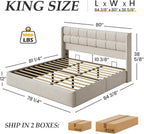 Lifezone King Size Lift Up Storage Bed Frame, Linen Upholstered King Platform with Button Tufted Wingback Headboard and Under-Bed Storage, Hydraulic Support, No Box Spring Needed, Noise Free, Beige