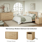 9 Drawer Dresser, Mid Century Modern Dresser with Storage, 55" Wide Chest of Drawers with Wood Grain Texture, Dressers TV Stand for Bedroom, Living Room, Hallway, White Oak