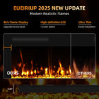 2025Upgraded 72” Recessed and Wall Mounted Electric Fireplace, Ultra Thin Narrow Beleze Fire Places with Remote Control, Screen Control,Adjustable Flame Colors and Speed